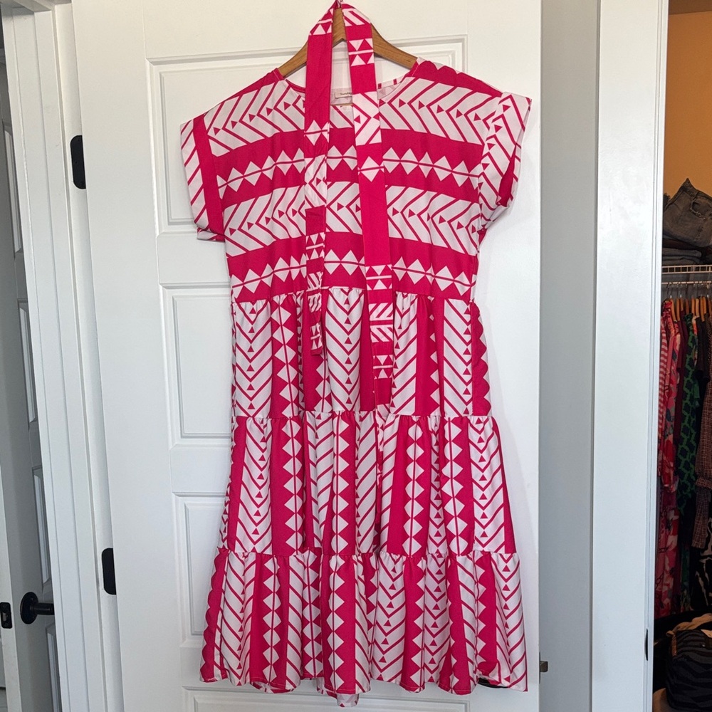 Vibrant Pink and White Patterned Dress